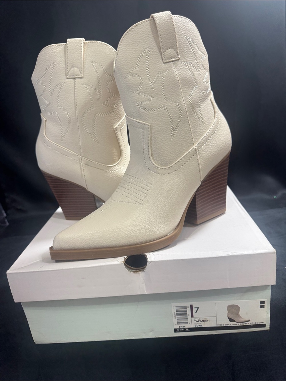 Wilson Cream Western-Style Ankle Heeled Boots